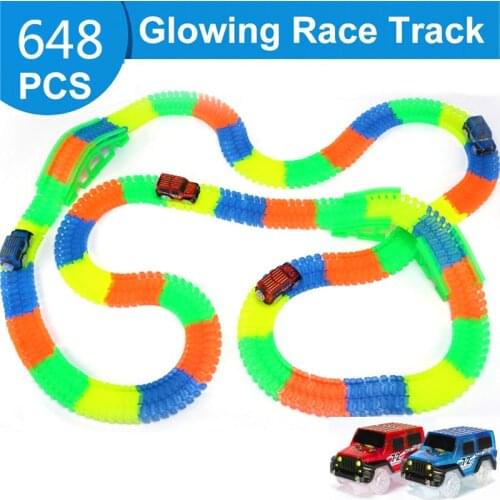 Glowing Flexible Railway Track Car Toys Children Racing Bend Rail Track Led Electronic Flash Light Rail Cars Children Gift