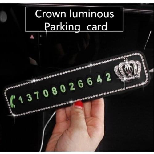 Luminous Crown Crystal Silica gel Car Temporary Parking Card Diamond Phone Number Card Plate Car Accessories Ornament