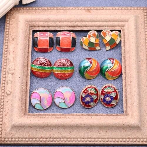 Temperament Geometry Earring Stud Popular Dripping Oil Painting Love Round Colorful Party Brincos Accessories
