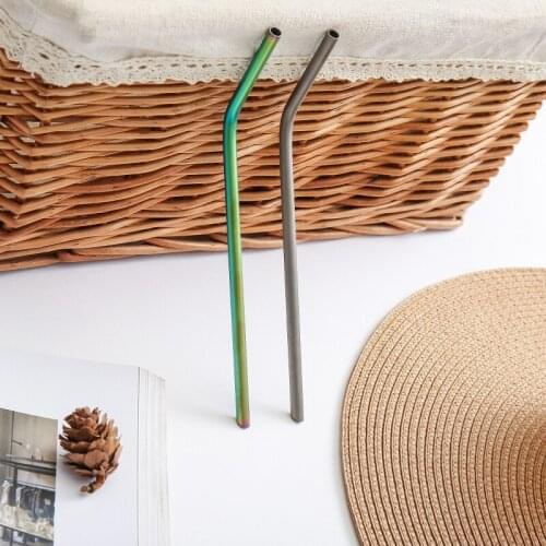 Titanium Straws With 1 Cleaner Brush Titanium Bend Straw Kitchen Camping Drinking Family And Holiday Gift Straws