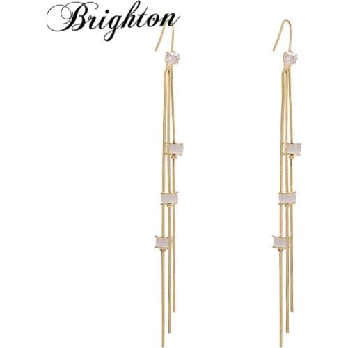 Brighton Unique Brincos Long Tassel Opal Link Drop Earrings For Female Charm Girl Crystal Metal Dangle Fashion Jewelry 2021