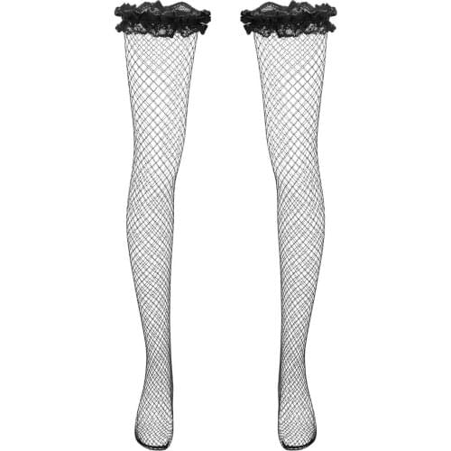 Sexy Costumes Lace Stockings for Mens Male Underwear Hollow Fishnet Hosiery Over Knee Thigh High Stockings Sissy Gay Panty Hose