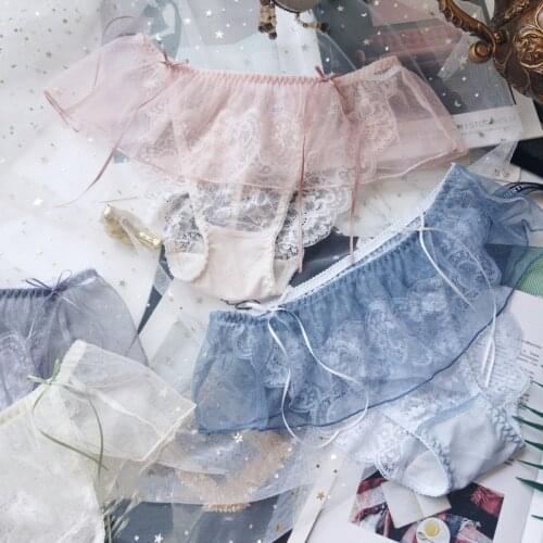 Candy Color Womens Panties Sweet Cute Lovely Underwear Fairy Lace Edge Sexy Low Waist Briefs Seamless Transparent Hollow Out