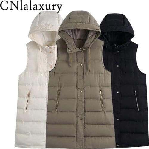 2021 New Autumn Winter Vest Women Fashion Cotton Jacket Coat Female Vintage Sleeveless Hooded Outerwear Chic Waistcoat Tops