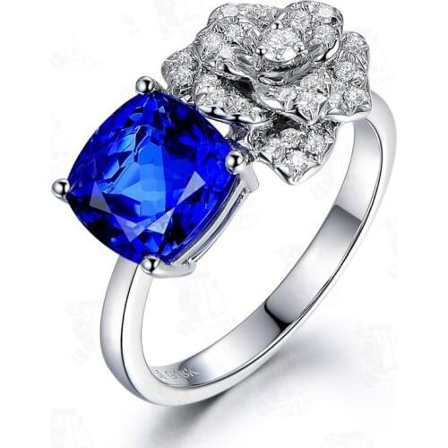 New Fashion Charm Womens Ring Silver Color Square Blue/Red Crystal Flower White Cubic Zircon Ring Wedding Ring For Women