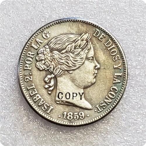 1859 Spain 20 Reales - Isabel II Copy Coin