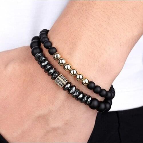 2pcs/lot 8mm ball gold silver copper cz zircon cubic zirconia beads Yoga Bracelet elastic agate Stone Bangles rf2d