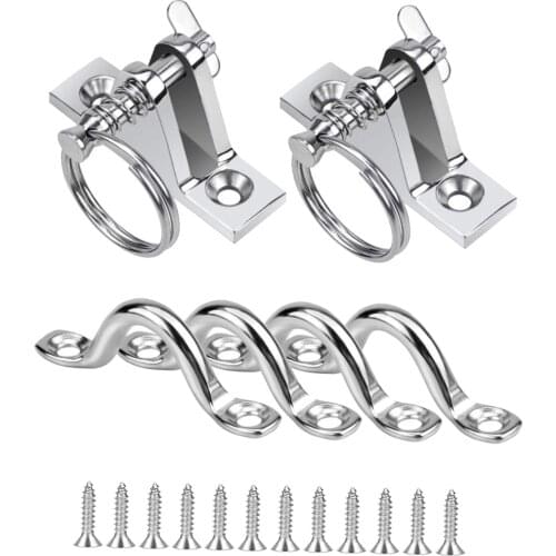2 Packs 90°Deck Hinge and 4 Packs 3/8 Inch Pad Eye Straps for Bimini Boat Top, 316 Stainless Steel Bimini Tops Hardware Sets