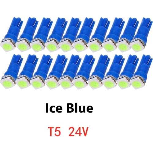 20Pcs Ice Blue T5 5050 1SMD 24V Wedge Dashboard LED Lights Bulbs Car Lnstrument Lndicator AC Lamp Auto Lnterior Accessories73 74