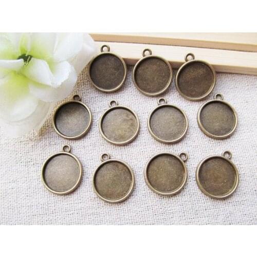 200pcs Antique Silver tone/Antique bronze Round Base Setting Tray Bezel Pendant Charm/Finding,fit 14mm Round Cabochon/Cameo
