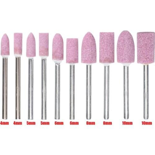 10pcs 4-10mm Abrasive Mounted Stone Rotary Mounted Stone Wheel Bits For Electric DIY Grinding Polishing Edge Cutting 3mm Shank