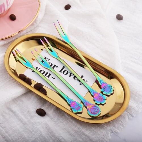 4pcs/lot Stainless Steel rainbow Fruit Forks for Restaurant Cafeteria Home Party Dessert Fork Snack Flatware for Cake and Salad