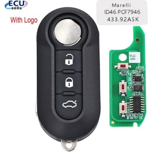 3 Button Remote Flip Car Key ASK 433Mhz For Fiat 500 Grande Punto Doblo Qubo 2006 2007 2013 Marelli System with PCF7946 Chip