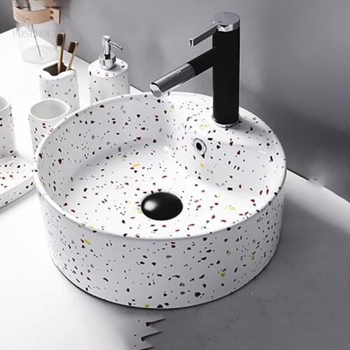 White Bathroom Sinks Modern Household Washbasins Terrazzo Ceramic Washing Sink Nordic Above Counter Basin Toilet Countertop Sink