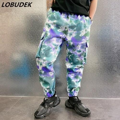 Cotton Camouflage Pockets Pants Mens Loose Casual Trousers Overalls Tide Male Hip Hop Dancer Rap Singer Cargo Pants Spring