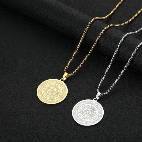 Cxwind Stainless Steel Greek Symbol Pendant Necklace Ancient Round Amulet Choker Greek Key Pendants For Men Religious Colar