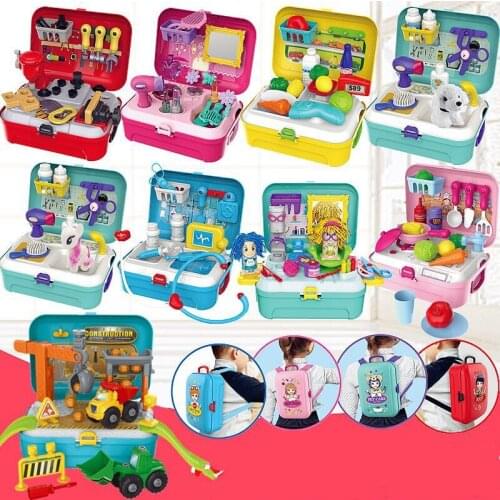 Childrens simulation kitchen cooking utensils Pretend play backpack toy Cosmetic doctor tool set Play house backpack box toy