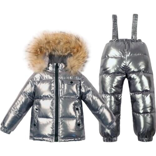 Russian Winter Down Suit Super Warm Children Winter Suits Boys Girl Duck Down Jacket+overalls 2 Pcs Clothing Set Kids Snow Wear