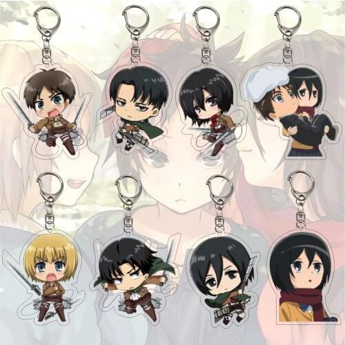 Anime Attack on Titan Keychain Accessories Cartoon Double Sided Acrylic Kawaii Eren Q Version Figures Key Ring Holder