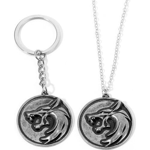 Game Wizard 3 Necklace Wild Hunting Wolf Opening Round Necklace Mens Pendant Metal Keychain, Fashion Jewelry Gifts