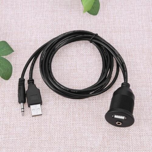 Car Dashboard Moto USB 2.0 3.5mm M/F AUX Lead Extension Cable