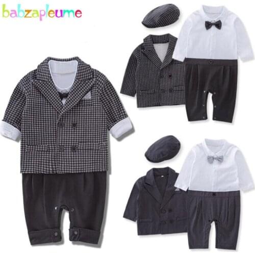 3Piece 2019 Spring Fall Newborn Clothing Sets Baby Boys Clothes Fashion Gentleman Suit Coat+Jumpsuit+Hat Infant Rompers BC1752-1