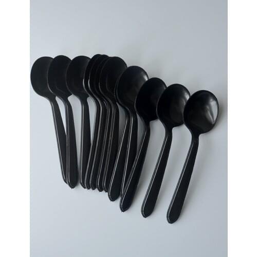 100PCS Disposable Plastic Spoon Round Head Bulk Set Tableware Kitchen Accessories Black Dessert Ice Cream Soup Portable Thicken