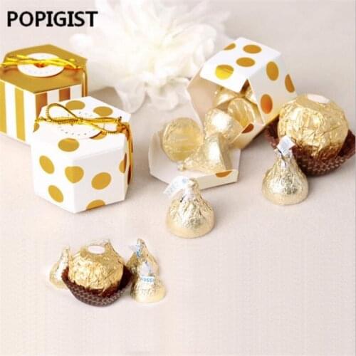 Mini Lovely Gold Round Dot Gold Striped Paper Candy Boxes with card For Baby Shower gift box Birthday Wedding Party Favor Box