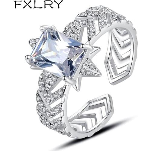 FXLRY Fashion White Color AAA Cubic Zircon Resizable Ring for Women Wedding Jewellery