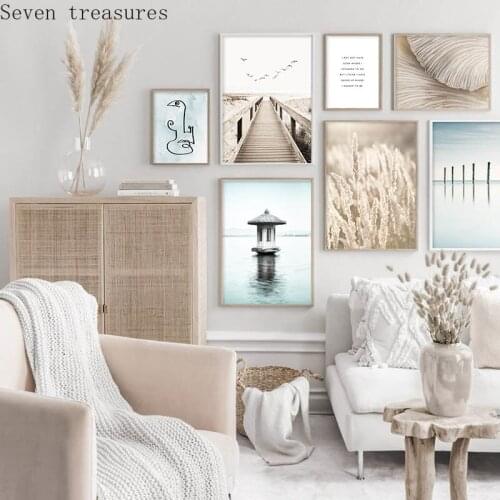 Bridge Lake Landscape Canvas NordicPoster Abstract Wall Print Grass Art Painting Simplicity Picture Scandinavian Home Decor