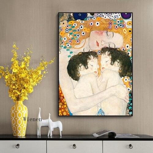Mother Love Twins Baby By Gustav Klimt Canvas Painting Poster and Print Wall Art Modular Picture for Children Room Bedroom