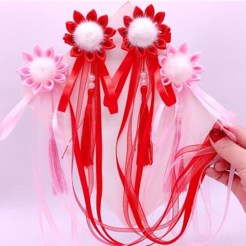 2021 new childrens Hanfu hair accessories flower streamers tassel hairpin cheongsam accessories princess hairpin head flower