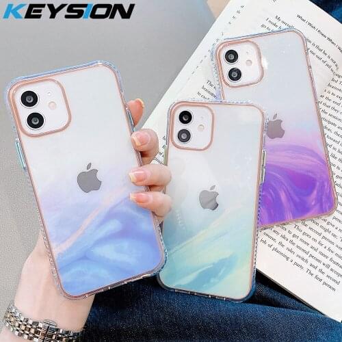 KEYSION Shockproof Case for iPhone 12 11 Pro Max X XS XR Transparent Magic Color Phone Back cover for iPhone SE 2020 8 7 Plus