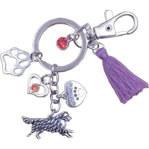 Australian Shepherd Dog Animal Luxury Purse Keychain Key Ring Pet Tassels Antique Bohemian Women Men Jewelry Cute Gift K052-55