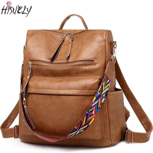 HISUELY Fashion Bohemia Women Shoulder Bag PU Leather Travel Backpack High Quality School Bag for Girl Sac a Dos Feminina BG893B