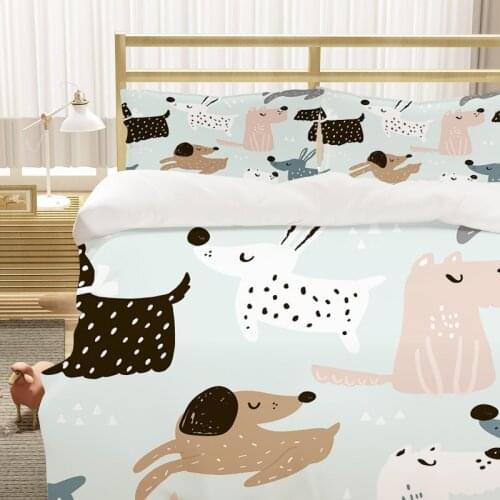 Lovely Cat With Dog Duvet Cover Queen King Size Animal Pug Bedding Set Comforter High Quality Kids Gift Quilt Covers