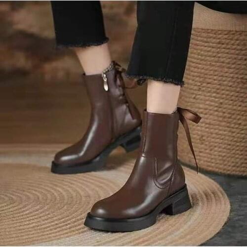 Womens boots knee leather luxury Chelsea boots womens platform womens boots thick soled shoes short ankle boots thick heels