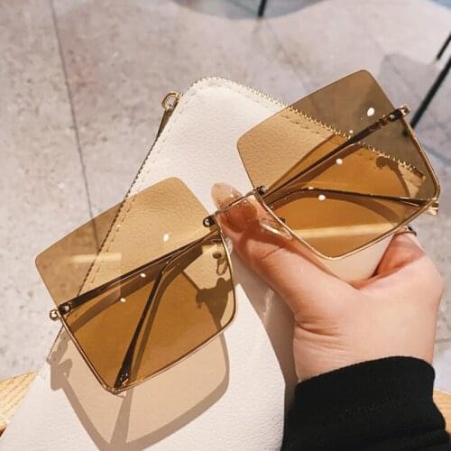 2021 Metal Semi-rimless Sunglasses Women Retro Oversized Square Sun Glasses Men Fashion Half Metal Frame Streetwear Eyewear