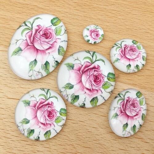 Pink Flower Photo Flatback 12mm 20mm 25mm 18x25mm 30x40mm Glass Cabochon for DIY Necklaces Earrings Jewelry Making Accessories