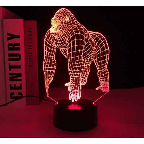 Animal Orangutan Gorilla Chimpanzee 3D LED Lamp Birthday Gift 7 Colors Changing Mood Illusion Table Lmap Room Decor Night Light