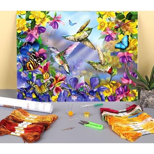 Bird Animal Printed Fabric 11CT Cross Stitch DIY Embroidery Patterns DMC Threads Handmade Needlework Handicraft Decor