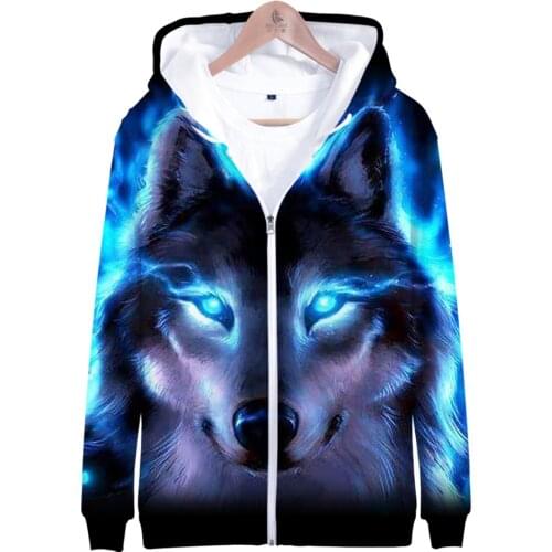 Personality Moon Wolf 3D Printed Zipper Hoodies Women/Men Fashion Long Sleeve Hooded Sweatshirt 2020 Hot Sale Streetwear Clothes