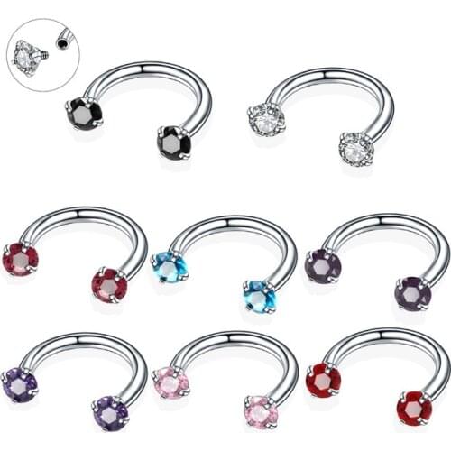 CZ Lip Ring U-Shaped Nose Ring Zircon Horseshoe Circle Earring Stainless Steel Earrings Puncture Jewelry Cubic Zirconia 16G