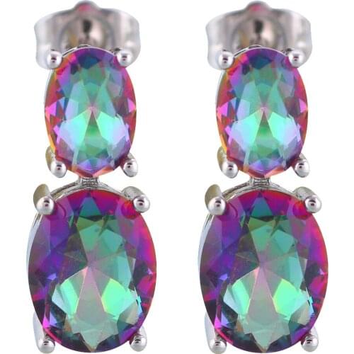 Amazing! Rainbow Zircon stamped silver color rare design Rain Zircon fashion jewelry Fantastic Stud Earrings for Ladies JE759