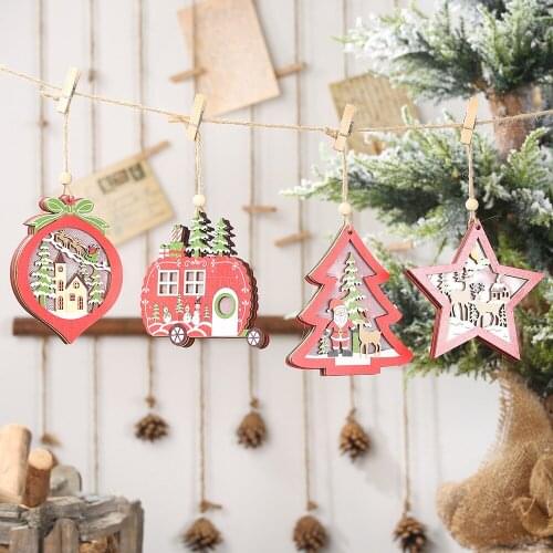Decorations Hollow Wooden Pendants with LED Light Creative Ornaments Home Party