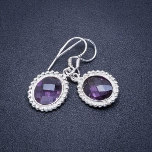 Natural Amethyst Handmade Unique 925 Sterling Silver Earrings 1.25" A2462
