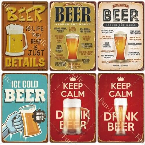 Vintage Beer Metal Tin Signs Plaque Retro Metal Poster Plates Tinplate Man Cave Pub Bar Cafe Kitchen Home Wall Decor