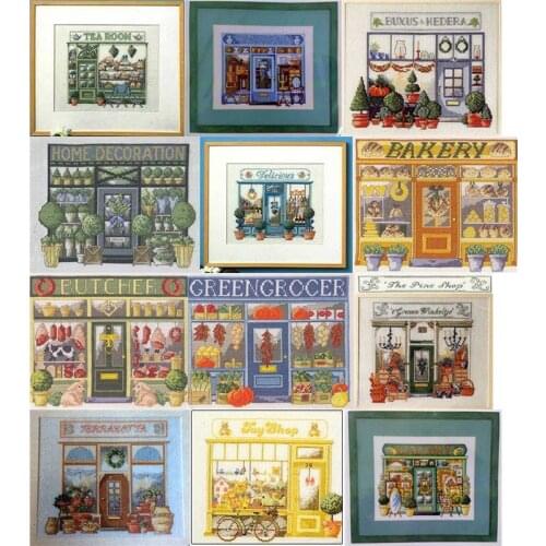 Shop Set-Pine Wood Shop Counted Cross Stitch Kits Needlework Embroidery Crafts 14ct Unprinted Aida DIY Arts Handmade Home Decor