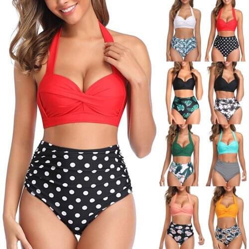 #Z2 Sexy Bikinis Women Swimsuit 2020 Summer High Waisted Bathing Suits Halter Top Push Up Bikini Set Plus Size Swimwear