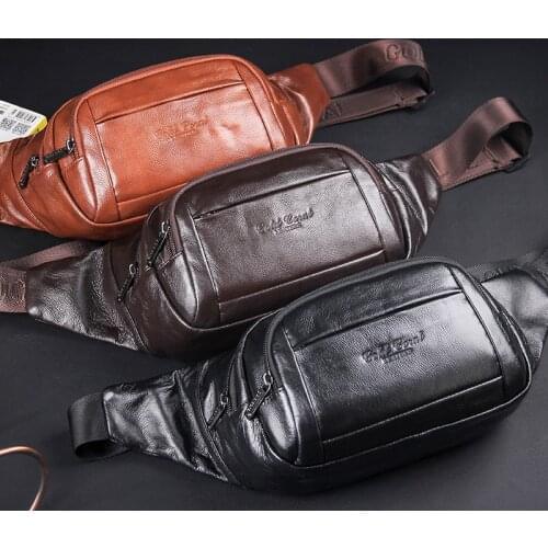 New Men Real Cowhide Fanny Pack Multi-Capacity Shoulder Travel Bag Purse Genuine Leather Hip Bum Belt Chest Pack Waist Bag